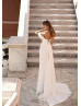 One Shoulder Beaded Ivory Lace Satin Sexy Wedding Dress